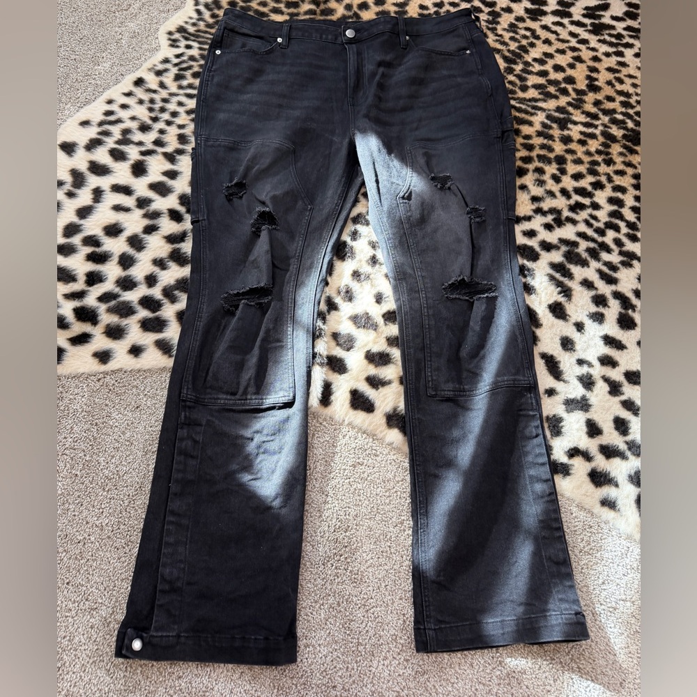 Fashion Nova Black Ripped Straight Leg Jeans Men Sz 40